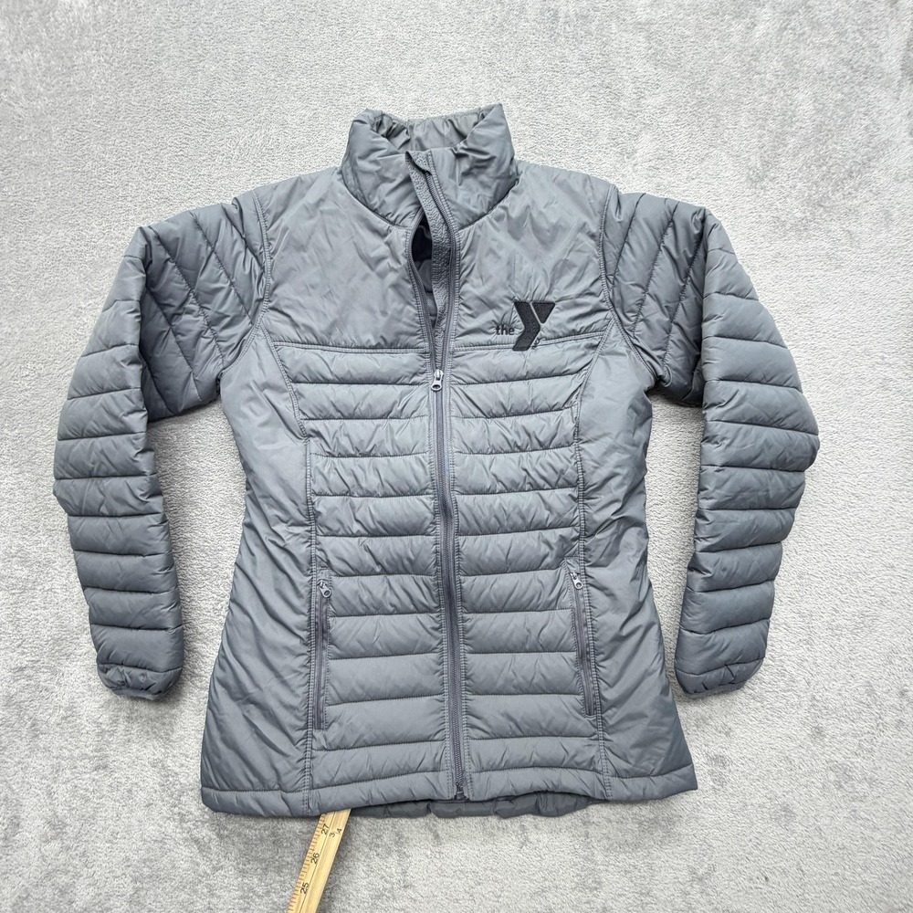 Tri-Mountain Jacket Womens M Gray Puffer Mid-Length Insulated Full Zip YMCA